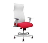Sillón Sahuco blanco bali rojo brazos blancos base blanca ruedas parqué 65mm