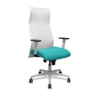 Sillón Sahuco blanco bali turquesa brazos blancos base blanca ruedas parqué 65mm