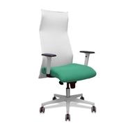 Sillón Sahuco blanco bali verde esmeralda brazos blancos base blanca ruedas parqué 65mm
