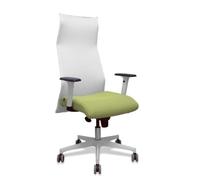 Sillón Sahuco blanco bali verde oliva brazos blancos base blanca ruedas parqué 65mm