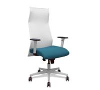 Sillón Sahuco blanco bali verde petróleo brazos blancos base blanca ruedas parqué 65mm