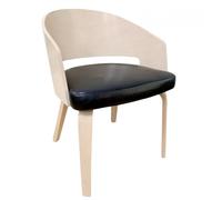 Sillón SIGURD, contrachapado de madera de hevea, natural, similpiel color a elegir (marrón o negro) Black