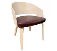 Sillón SIGURD, contrachapado de madera de hevea, natural, similpiel color a elegir (marrón o negro) Brown
