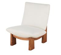Sillón tapizado beige y patas de madera de hevea, estilo retro