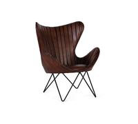 Sillón tapizado en piel natural marrón con patas de metal