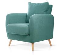 Sillón tapizado en tela de estilo nórdico, con cojín lumbar, color turquesa, 87x75x62 cm