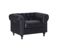 Sillón Tapizado En Tela De Terciopelo Negro Patas De Madera Oscura Contemporáneo Chesterfield