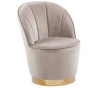 Sillón Tapizado En Terciopelo Base De Metal Redonda Decorativa Silla Glam Beige Claro Alby
