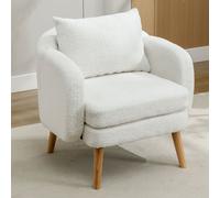 Sillón tapizado Merax con cojines decorativos y patas de madera maciza, sillón tipo "teddy" para relajarse, sillón reclinable, sillón de estar, sillón individual, sofá individual de estar, color blanc