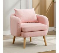 Sillón tapizado Merax con cojines decorativos y patas de madera maciza, sillón tipo "teddy" para relajarse, sillón reclinable, sillón de estar, sillón individual, sofá individual, color rosa