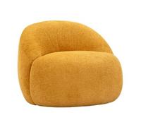 Sillón Ginevra en color mostaza, tapizado con un moderno tejido bou e 81 x 78 x 64 cm. Diseño escandinavo con estructura de madera contrachapada