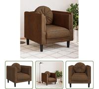 Sillón "The Living Store" con cojín, color marrón, tapizado en imitación de cuero con aspecto de ante