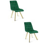 Sillón verde CIEZA de terciopelo, con patas doradas, juego de 2 unidades, ideal para el salón
