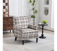 Sillón Vintage de Lino de Algodón con Tachuelas, Salón, Marrón y Blanco