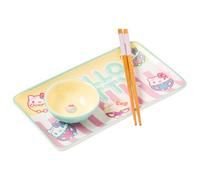 Silver Buffalo Sanrio Hello Kitty - Juego de sushi de cerámica de color pastel con plato para salsa y palillos a juego
