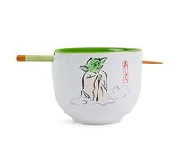 Silver Buffalo Star Wars Yoda May The Force Be With You - Juego de vajilla de cerámica | Incluye cuenco de fideos ramen de 20 onzas y palillos de madera
