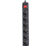 Silver Electronics - Regleta Enchufe con 6 Tomas con Interruptor, Negro, 6 Enchufes, Cable de 1,5 Metros, Protección Infantil, Toma de Tierra