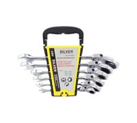 Silver Flat-Open End Wrench Set with Ratchet, 6 Pieces, from SILVER, ideal for torque applications, includes a versatile combination of tools for efficient use in automotive and home repairs.