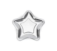 Silver Star Paper Plates 18 cm, Disposable Party Tableware Set, 6 pcs, Partydeco