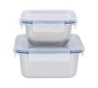SILVERCREST® Set de recipientes herméticos de acero inoxidable (Quadratisch, plata/azul)