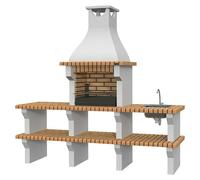 Silves Barbacoa de obra con mesa auxiliar y fregadero (An x Pr x Al: 234 x 58 x 230 cm, Superficie parrilla: 60 x 38 cm, Marrón)