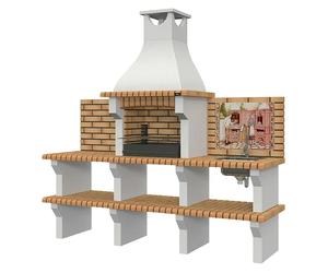 Silves Barbacoa de obra con mesa lateral y fregadero (An x Pr x Al: 229 x 58 x 234 cm, Superficie parrilla: 60 x 38 cm, Hormigón)