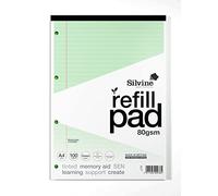 Silvine Bloc de recambio de papel verde A4 para dislexia, forrado con margen (100 páginas)