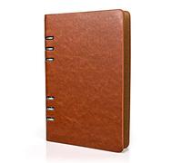 SIMDAO Cuaderno de piel A5, recargable, diario reciclado de 6 agujeros, anillas, bolsillo suelto, piel recargable, tapa dura, diario para viajes, negocios, escritura (marrón)