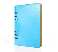 SIMDAO Cuaderno de piel A5, recargable, diario reciclado de 6 agujeros, anillas, bolsillo suelto, piel, recargable, tapa dura, diario, cuaderno para viajes, estudios, negocios, escritura (azul cielo)