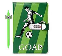 SIMDAO Diario con cerradura para niños, diario de piel sintética con bolígrafo, 120 hojas/240 páginas, diario temático de fútbol con cerradura de combinación, diario secreto para niños, regalos de
