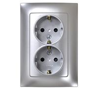 Simon Enchufe doble de empotrar Serie Simon 10 Schuko 250V 16A Plano y fino Aluminio 8,4x12 cm