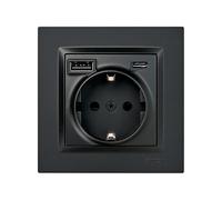 Simon Enchufe de empotrar Schuko con 2 USB-C Serie Simon 10 10,5W 250V 16A Negro mate