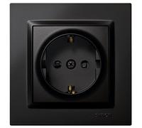 Simon Enchufe empotrar Schuko Serie 10 – 250V 16A, plano y fino, negro, incluye marco y tapa