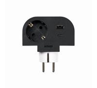 SIMON - Adaptador Giratorio Plug 1 Toma 16A (250V, 3680W) + 2 USB C (30W), Rotación 180º y Carga Rápida para Móviles y Tablets, Esquinas o Detrás de Muebles, Color Negro y Blanco