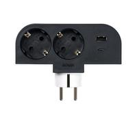 SIMON - Adaptador Giratorio Plug 2 Tomas 16A (250V, 3680W) + 2 Puertos USB C (30W), Rotación 180º y Carga Rápida para Móviles y Tablets, Ideal para Esquinas o Detrás de Muebles, Color Negro y Blanco