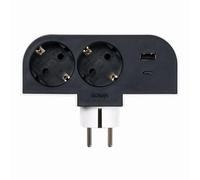 Simon Adaptador giratorio Plug 2 tomas 16A 250V 3680W - 2 USB-C 30W rotación 180º negro/blanco