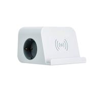 Simon Base Combiflat - 2 Schuko 16A 250V, 2 USB-A, 2 USB-C, carga inalámbrica 10W con soporte, blanco