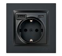Simon Base enchufe Schuko + USB A + C 10,5 W 16 A 250 V~ Negro mate