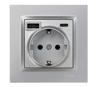 Simon Base enchufe Schuko + USB A + C 10,5 W Aluminio