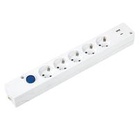 SIMON - Base Multifix, Regleta de Enchufes con 5 Tomas 16A y 2 USB C, Carga Rápida, Quick Charge, Enchufe Múltiple, Ladrón con Toma de Tierra e Interruptor de Luz, 250V, 3680W, Color Blanco