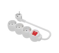 SIMON - Base Múltiple, Regleta de Enchufe Plano, 3 Tomas de 16A, Ladrón de Enchufes con Toma de Tierra e Interruptor ON/OFF, Cable de 1,5 Metros, Color Blanco