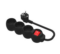 Simon - Base Múltiple, Regleta de Enchufe Plano, 3 Tomas de 16A, Ladrón de Enchufes con Toma de Tierra e Interruptor ON/Off, Cable de 1,5 Metros, Color Negro