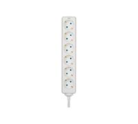 SIMON - Base Múltiple, Regleta de Enchufe Plano, 6 Tomas de 16A, Ladrón de Enchufes con Toma de Tierra, Cable de 2 Metros, Color Blanco