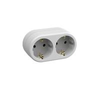 SIMON BRICO - Ladrón de Enchufe, Adaptador de Corriente con Doble Toma Schuko 16A y Toma de Tierra, Adaptador Ideal para Viajes, Color Blanco
