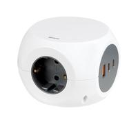 SIMON COMBIBALL REGLETA 6 Tomas USB-C Carga RAPIDA 30W Blanco | 3 enchufes 16A toma tierra + 1 USB-A y 2 USB-C. Cable 1,4 m, adhesivo antideslizante. Color blanco.