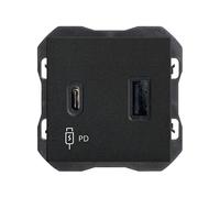 SIMON - Enchufe con Cargador Doble USB C, 3A, Serie 270, Tecnología Power Delivery, Enchufe Pared Plano y Fino, Fácil Instalar, Empotrable, Interiores, Color Negro (20000296-098)