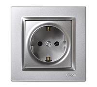 Simon – Enchufe de empotrar Serie Simon 10 Schuko, 250V 16A, plano y fino, incluye marco, aluminio