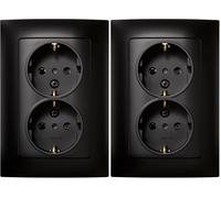 SIMON - Enchufe Doble de Empotrar Schuko, Serie Simon 10, 250V, 16 A, Enchufe de Pared Plano y Fino, Fácil de Instalar, Incluye Marco, Tapa y Mecanismo, Base de Enchufe Hembra Color Negro
