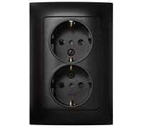 Simon – Enchufe doble empotrable Serie Simon 10 Schuko 250V 16A hembra Negro incluye marco y tapa