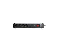 SIMON - Enchufe Múltiple Extrapower, Ladrón de Enchufes con Interruptor, 4 Tomas Schuko 16 A 250V, Protección de Sobretensiones y Cable 1,5M, Color Aluminio